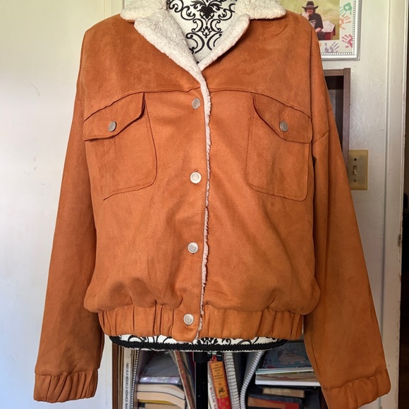 Jackets & Blazers - Rust Orange Sherpa Lined Jacket